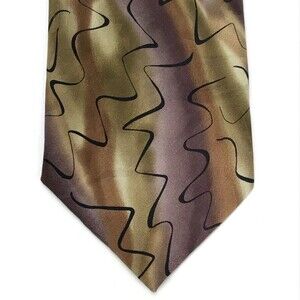 J Garcia Tie Silk Shaman Necktie #34 Abstract Wavy Stripes Brown Plum Orange
